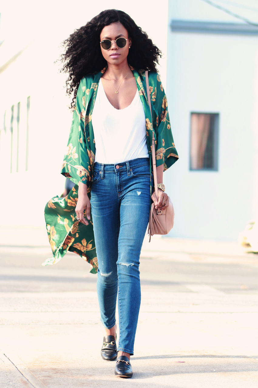 Robe Kimono Outfits With Jeans KIMONO DRESS SALMON – Hanamer