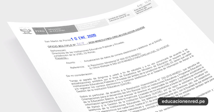 UGEL 02 solicita a directores de colegios actualizar datos en el SIAGIE UGEL 02 solicita a directores de colegios actualizar datos en el SIAGIE