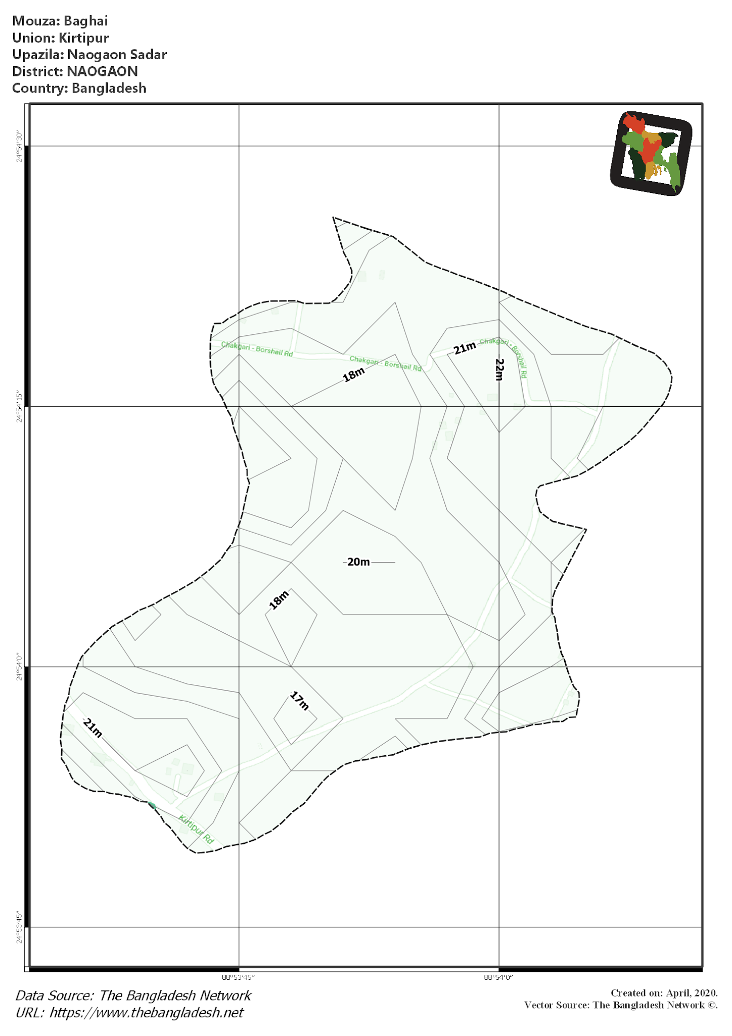 Map of Baghai Mouza of Naogaon Sadar Upazila, NAOGAON, Bangladesh.