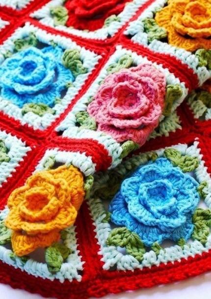 Crochet Rose Granny Square - Free Crochet Diagram