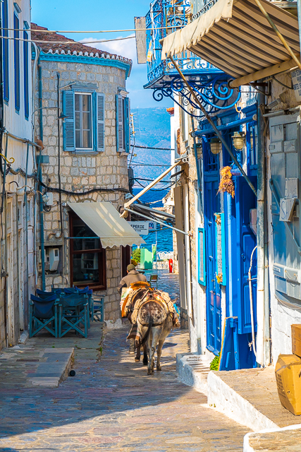 No cars are allowed in Hydra - the only modes of transportation are bikes and donkeys No cars are allowed in Hydra - the only modes of transportation are bikes and donkeys