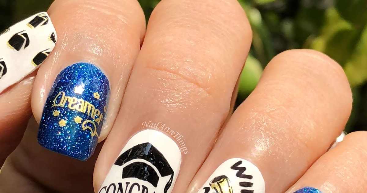 Graduation Nail Art Designs with Caps and Scrolls - wide 4