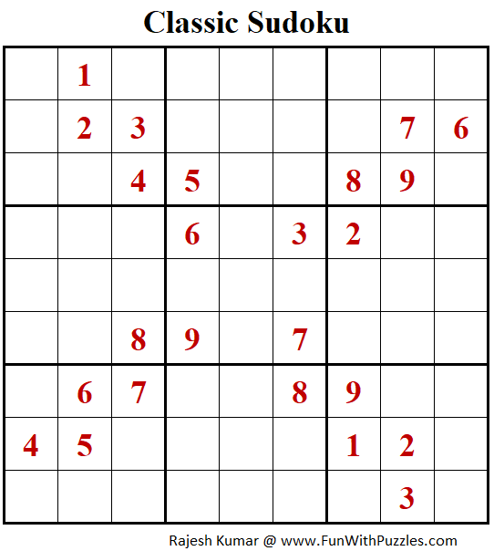 Classic Sudoku Puzzle (Fun With Sudoku #324)