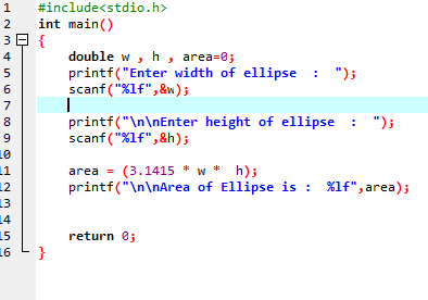 Information: C Program Code for Area of Ellipse