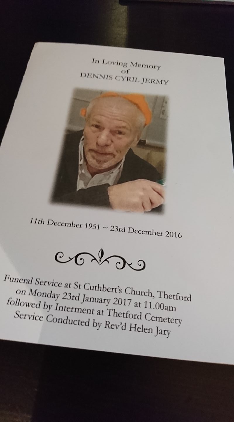 JERMY'S JOURNAL Speech to Uncle Dennis's Funeral 23.01.17