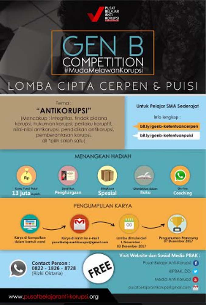 Lomba Menulis Cerpen dan Puisi Tema Anti Korupsi Gen B