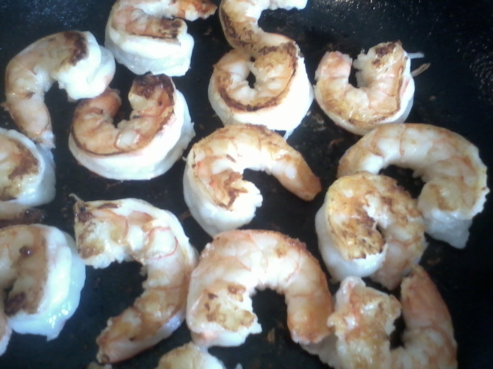 Chez Rooey Pan Seared Jumbo Shrimp with garlic sugar peas & couscous