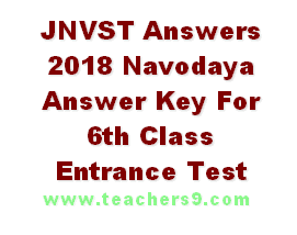 JNVST Answers 2018 Navodaya Answer Key For 6th Class Entrance Test