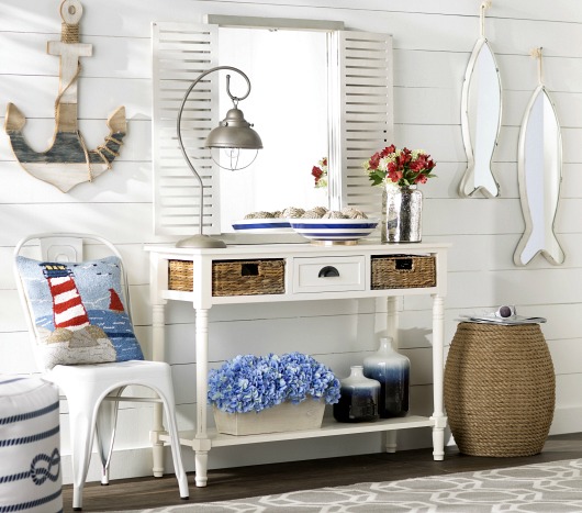 White Console Table with Basket Storage