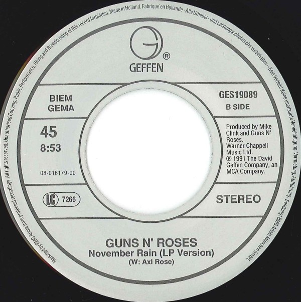 November rain single vinyl November rain single - Guns N Roses Albumy Guns N Roses Single Guns N Roses.