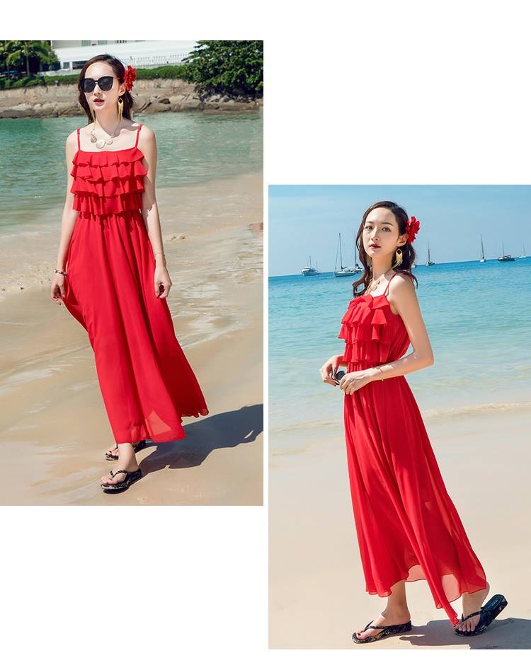 Váy maxi đỏ bèo Vay maxi do beo