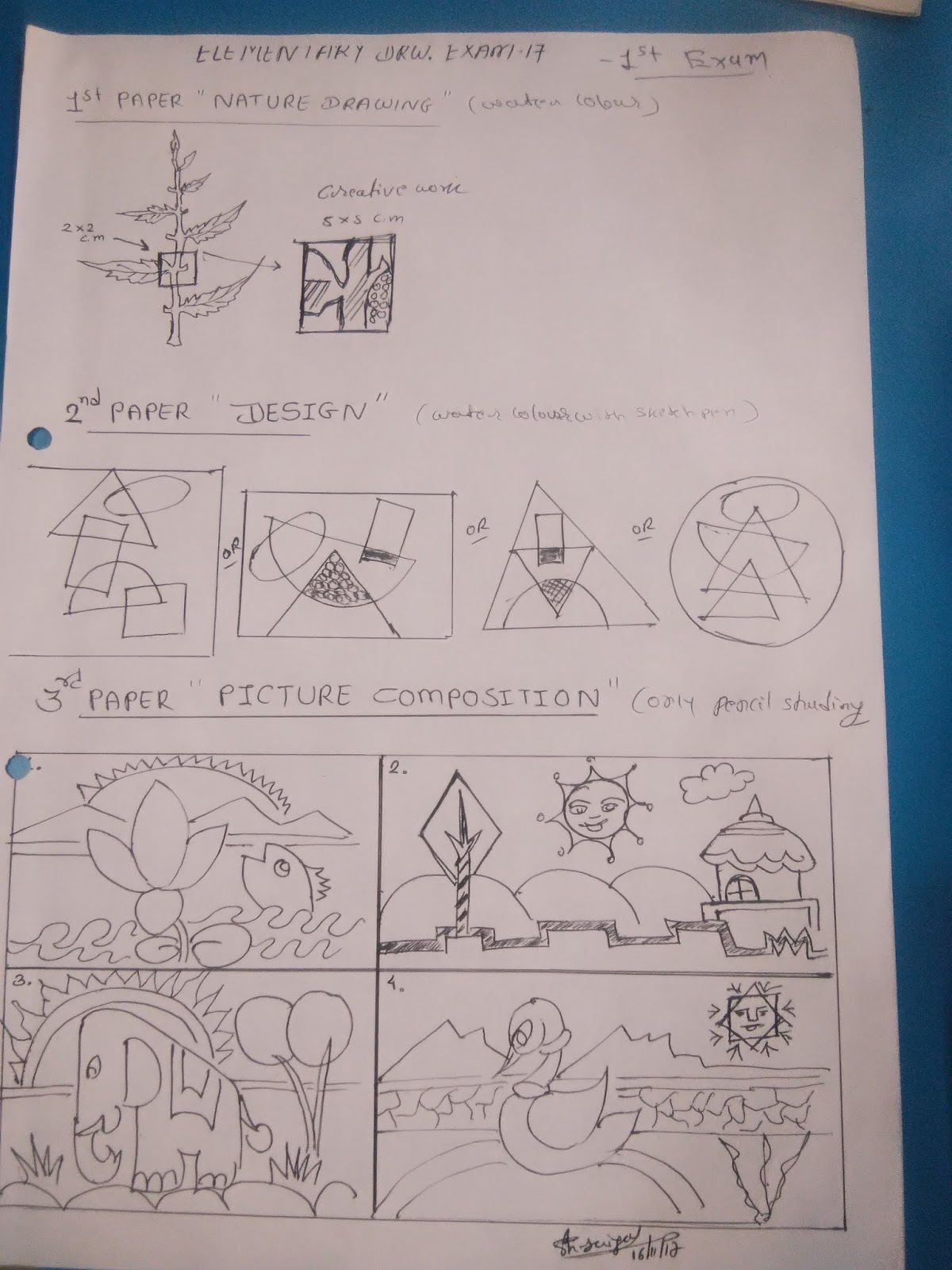 Paper pattern of elementary and intermediate drawing exam only for