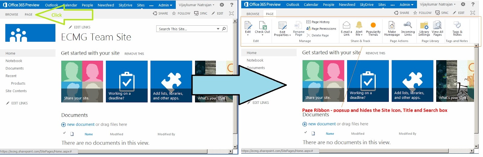 Learn SharePoint SharePoint 2013 UI Improvements Team Site Improvements