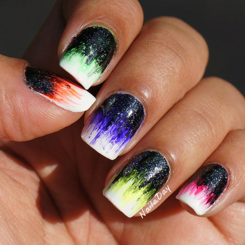 Nail a Day: Now for something totally different. Neon Brushstroke Mani!