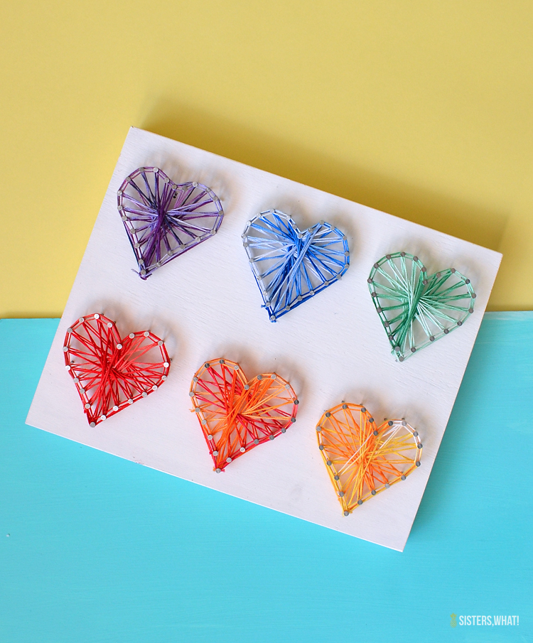Colorful Valentine Day Heart String Art Tutorial - Sisters, What!