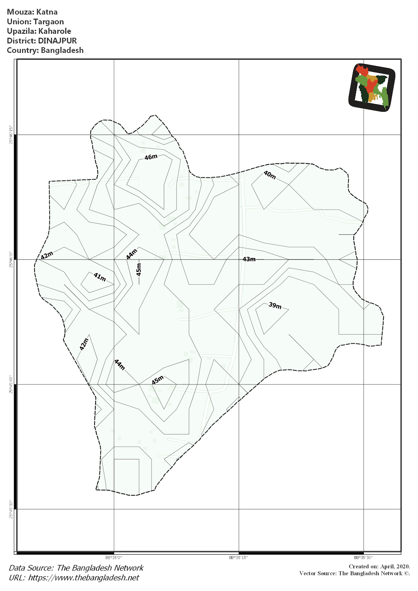 Map of Katna Mouza of Kaharole Upazila, DINAJPUR, Bangladesh.