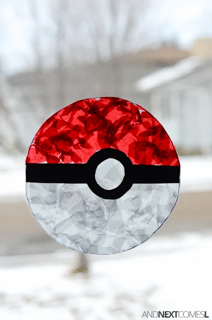 Pokeball suncatcher: fine motor Pokemon craft for kids from And Next Comes L