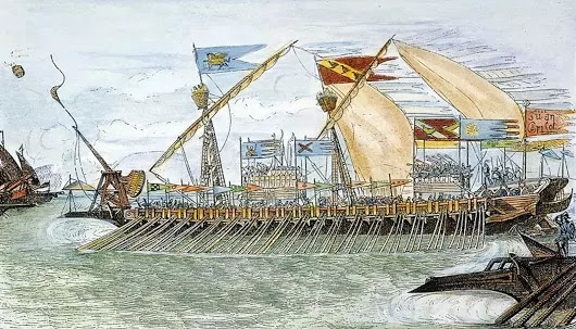 A 19th century’s imagination of a Venetian war galley (Encyclopedia Britannica)