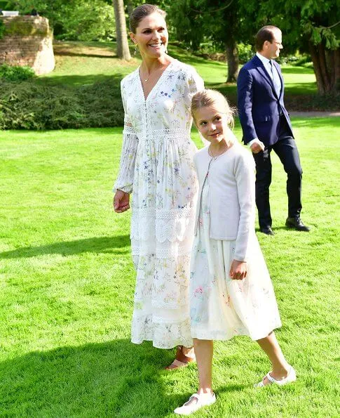 Crown Princess Victoria wore By Malina Iris dress. Prince Daniel, Princess Estelle, Prince Carl Philip and Princess Sofia