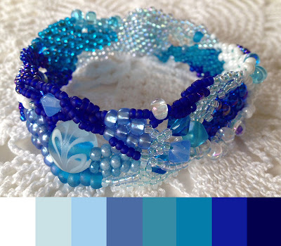Ocean Currents, freeform peyote bracelet with color palette