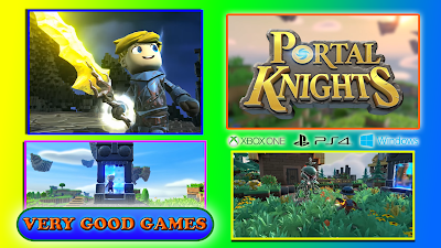 A banner for a review of an adventure game Portal Knights on the gaming blog Very Good Games