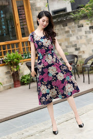 New 2018 17-Design Sweet Floral Plus Size Drawstring Waist Smooth Short Cotton Dress