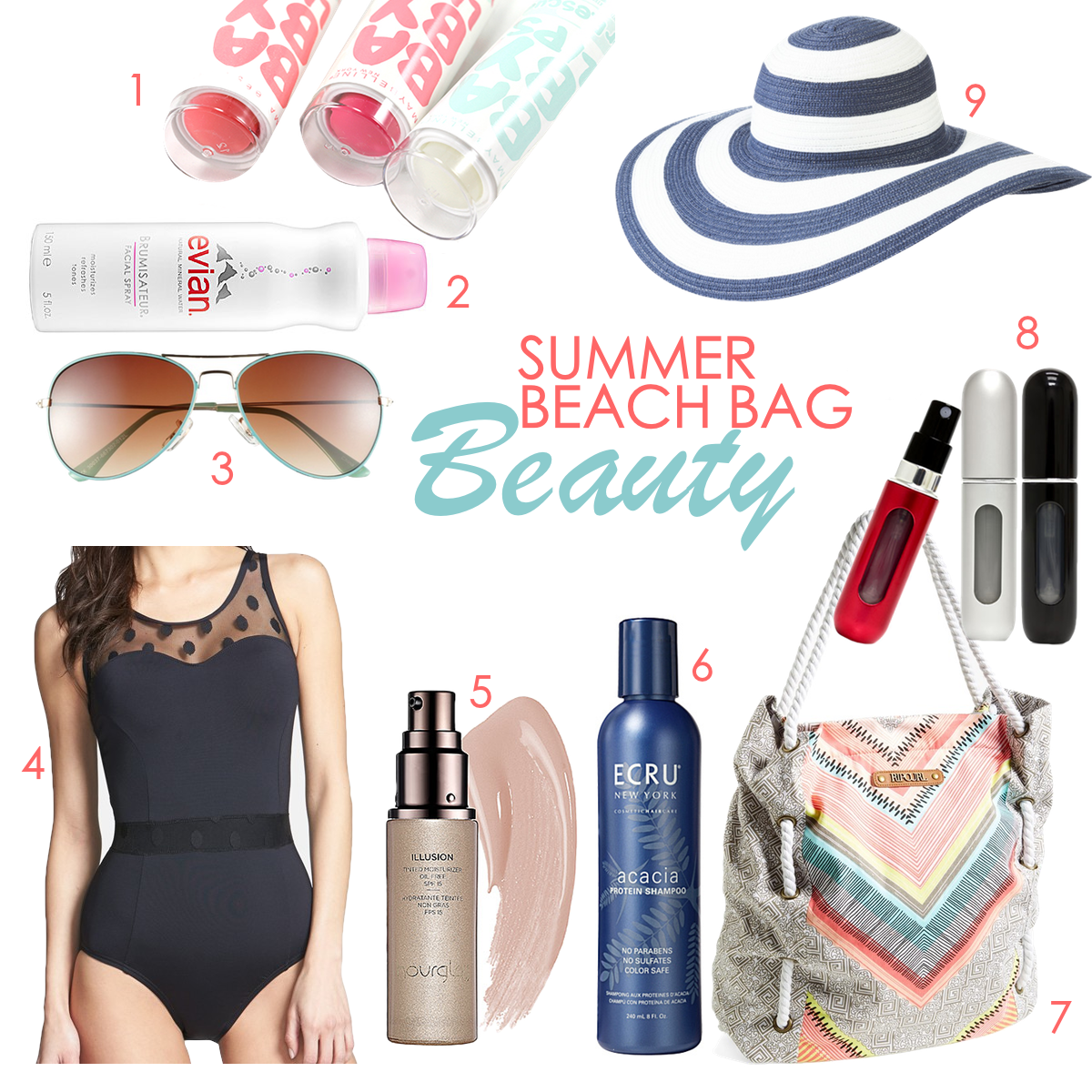 Summer beach  pool must have beauty products