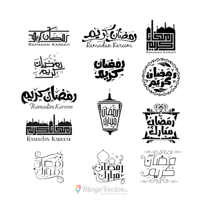 Ramadan Kareem calligraphy set Logo Vector