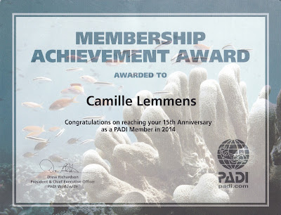15 years PADI Membership Achievement Award 