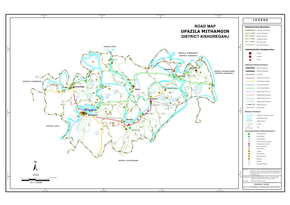 Mithamoin Upazila Road Map Kishoreganj District Bangladesh