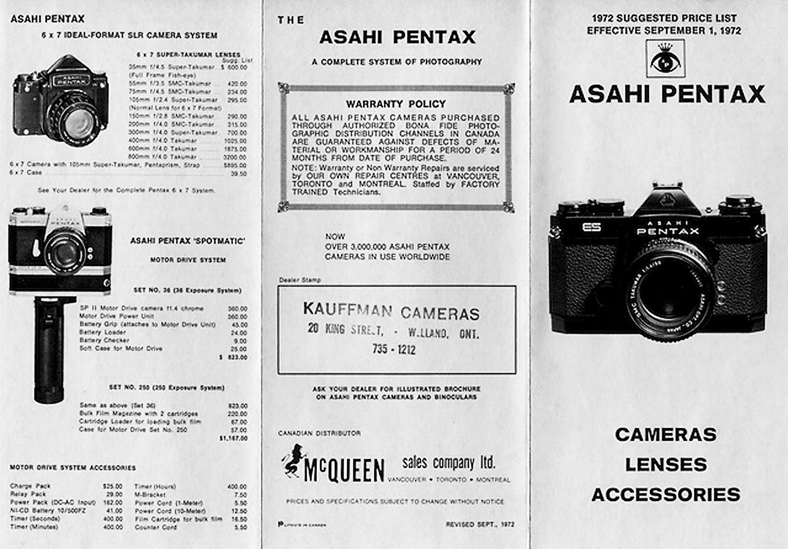 PENTAX DSLRs How expensive were the Pentax SLR cameras and lenses in 1972?