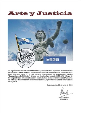 Certificado de Participación "Arte y Justicia Social" Exposición Enredadas "Argentina"
