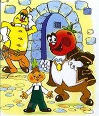 Rodari's character Cippolino, with  Prince Lemon and Tomato