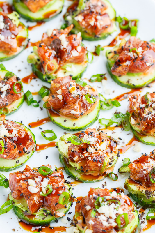 Spicy Tuna and Avocado Cucumber Sushi Bites Spicy Tuna and Avocado Cucumber Sushi Bites