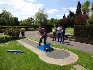 Inaugural Surrey Invitational Tournament champion Matt 'The Don' Dodd leads out the players on hole 1 at Woking Park