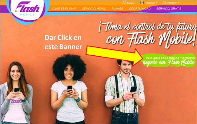 Click en el Banner Verde Como Registrarse en Flash Mobile paso 2