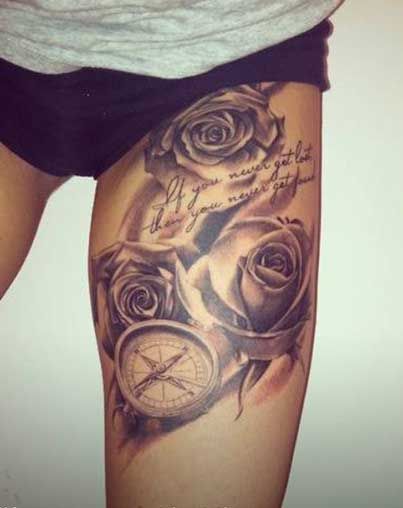 Awesome girly upper thigh tattoos Design | Kanjenk Tattoo