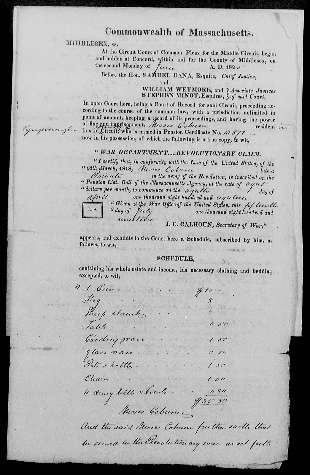 West in New England: THE REVOLUTIONARY WAR PENSION FILE OF MOSES COBURN PT3