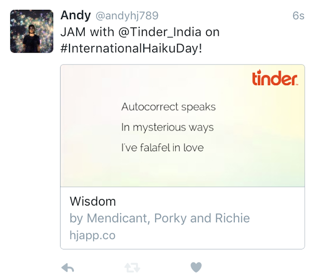 Tinder India partners with HaikuJAM, the collaborative poetry app, for International Haiku Poetry Day