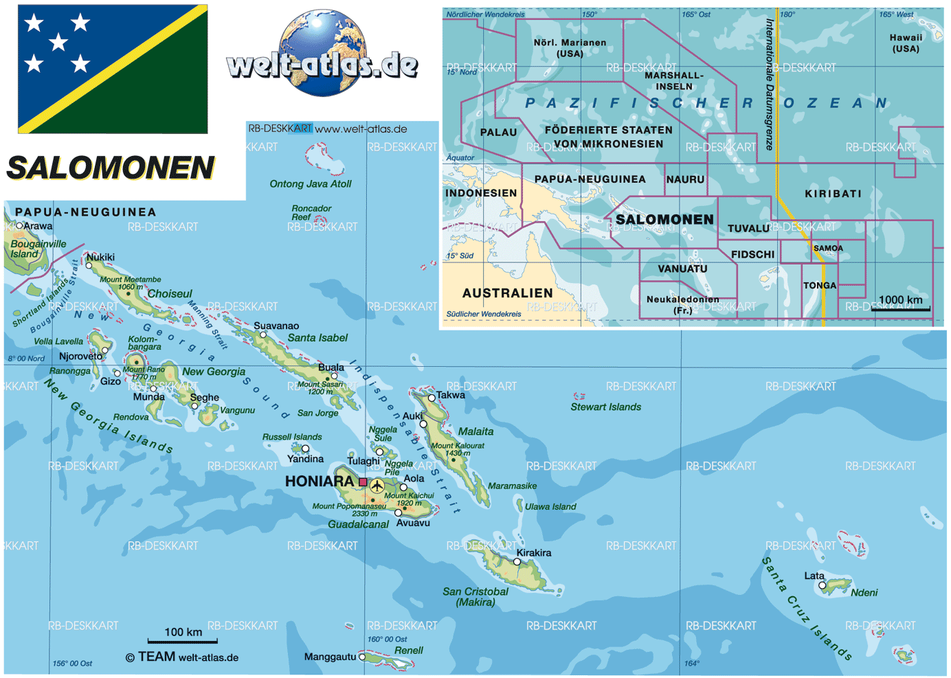 ISLAS SALOMÓN - MAPAS GEOGRÁFICOS DE LAS ISLAS SALOMÓN - Mundo Hispánico™