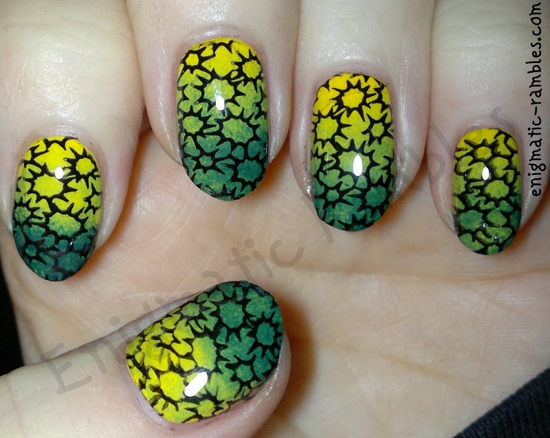 Yellow and Green Gradient Stamped Nails yellow-green-gradient-stamped-nails-nail-art-cheeky-stamping-plate-ch48