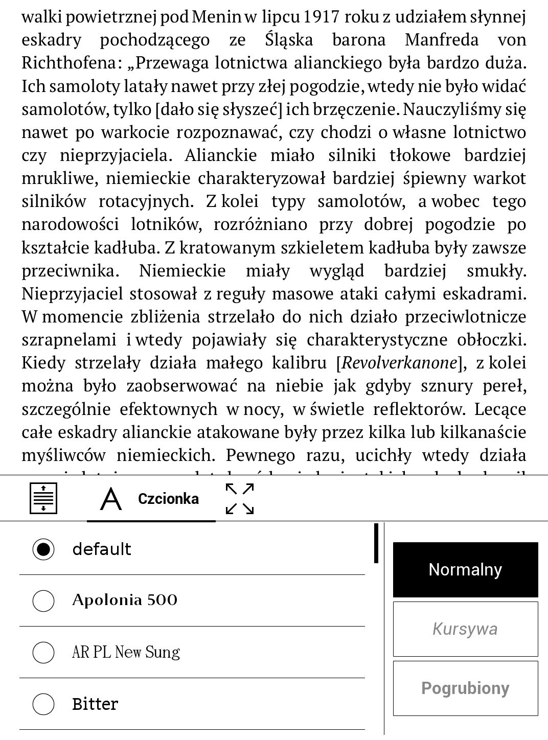 ustawienia czcionki w PocketBook Touch HD 2