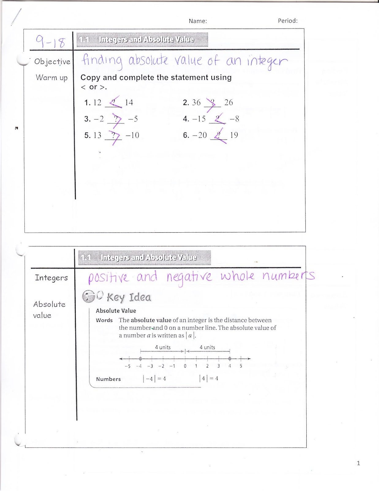 Ms. Jean's Classroom Blog: 1.1 Integers and Absolute Value