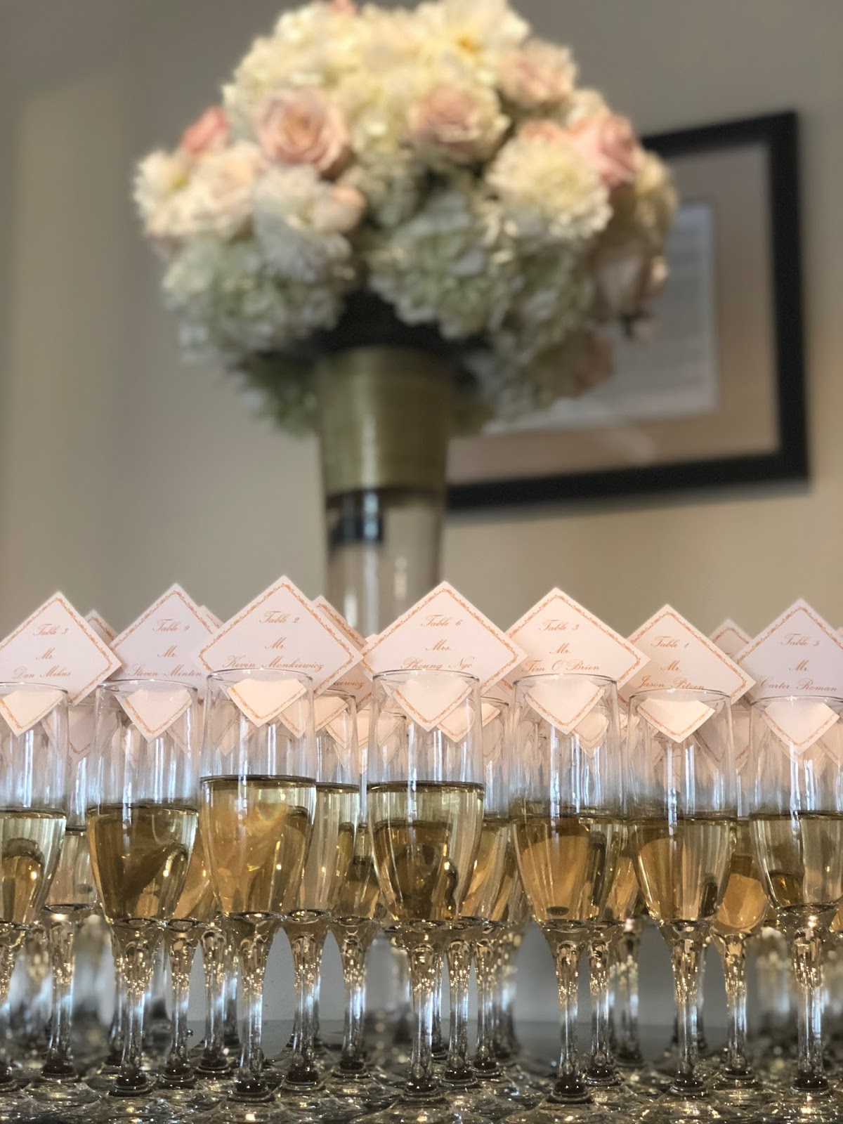 boston wedding planners, where to get married in boston, country club wedding new england, florals by jeri, florists in boston, wedding flowers, boston wedding planner, escort card table, place cards, champagne escort card table