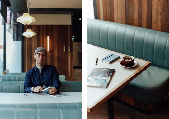 mat buckets at the patron bar in manchester wearing mr porter beams