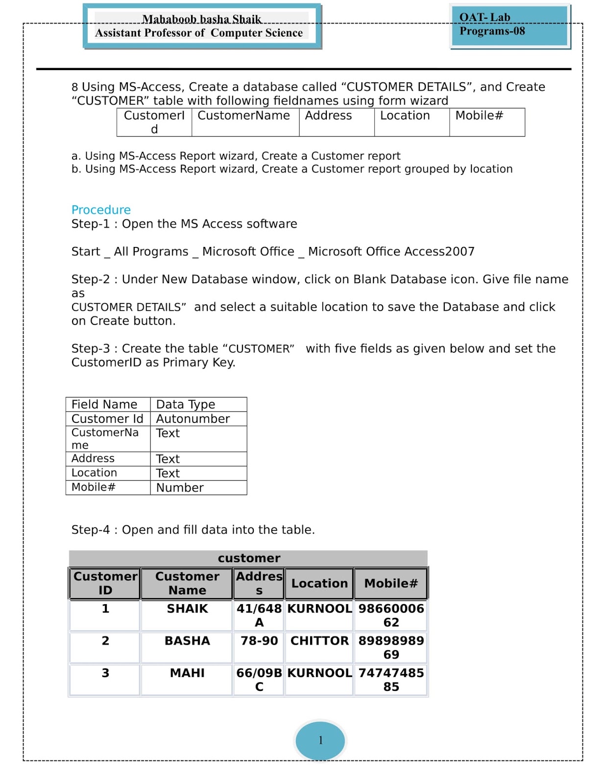 ii b com ca office automation tools lab program 07 and 08 office automation assistant