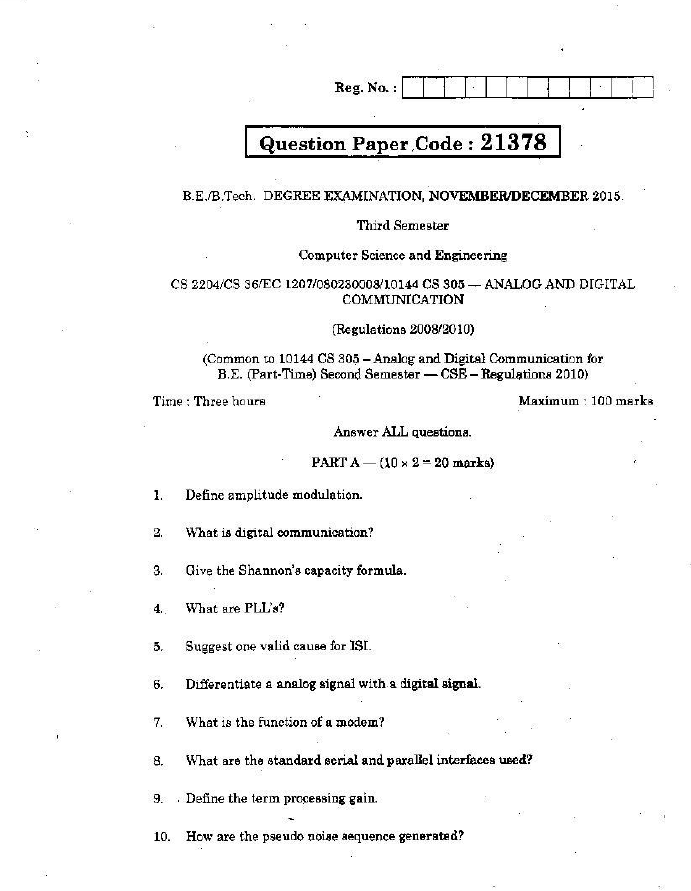 CS2204 Analog and Digital Communication Nov Dec 2015 Question Paper