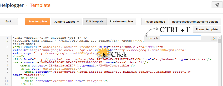 open the search box in blogger HTML