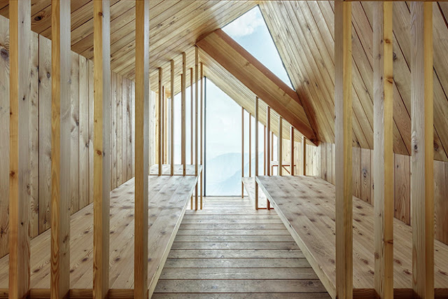 Diseño de cabaña de madera en las montañas
