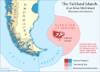 Map of the territorial seas and exclusive economic zone (EEZ) of the Falkland/Malvinas Islands disputed between the U.K. and Argentina